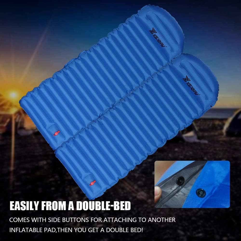 LSXWL Camping Sleeping Pad with Pillow Waterproof Inflatable Sleeping Mat Lightweight Air Mattress with Built-in Pump for Tent, Hiking and Backpacking New Blue LSXUS-Blue-001 7.8 inches