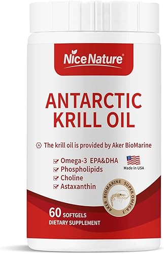 NICENATURE Suplementos de omega-3 de aceite de krill antártico de primera calidad, alta concentración de EPA DHA y astaxantina para apoyo articular
