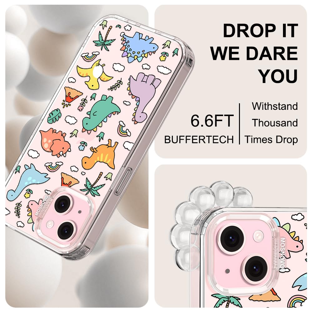 MOSNOVO Case for iPhone 15, [Buffertech 6.6ft Military-Grade Drop Protection] [Anti Peel Off Tech] Clear TPU Bumper Phone Case Cover Design - Dinosaur Land — view 5