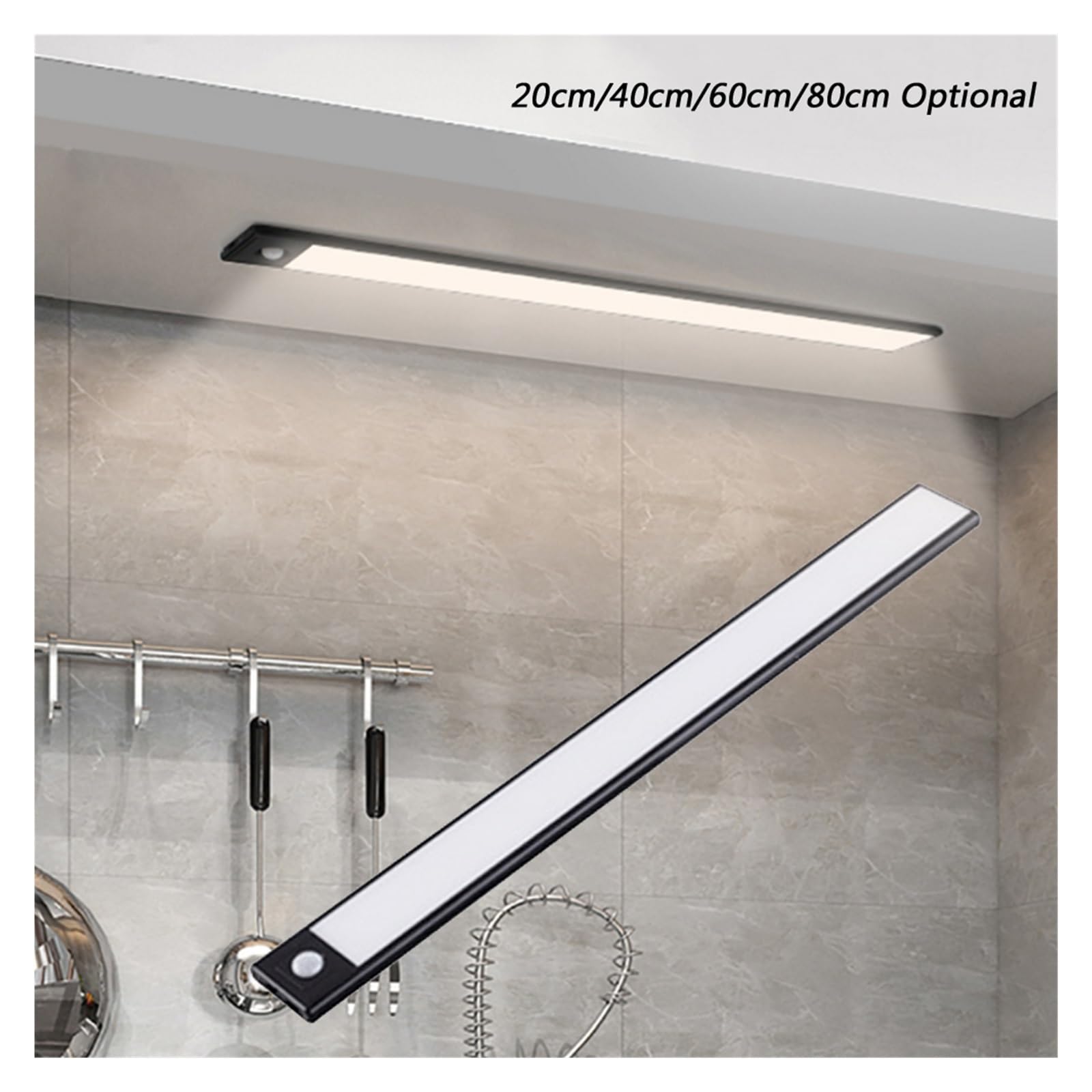 Sensor De Luz LED Por Movimiento PIR 20/40cm, Luces Térmicas For Debajo Del Gabinete, Lámpara Aluminio Ultrafina Recargable USB, Nocturna Detector De Movimiento(White 20cm,Hand Sweep)