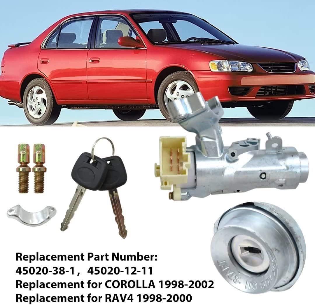 Ignition Switch Assembly W/2 Keys With Bolts & Bracket Replace 45020-38-1, 45020-12-11 for 1998-2000 Toyota RAV4 Base Sport Utility 2-Door