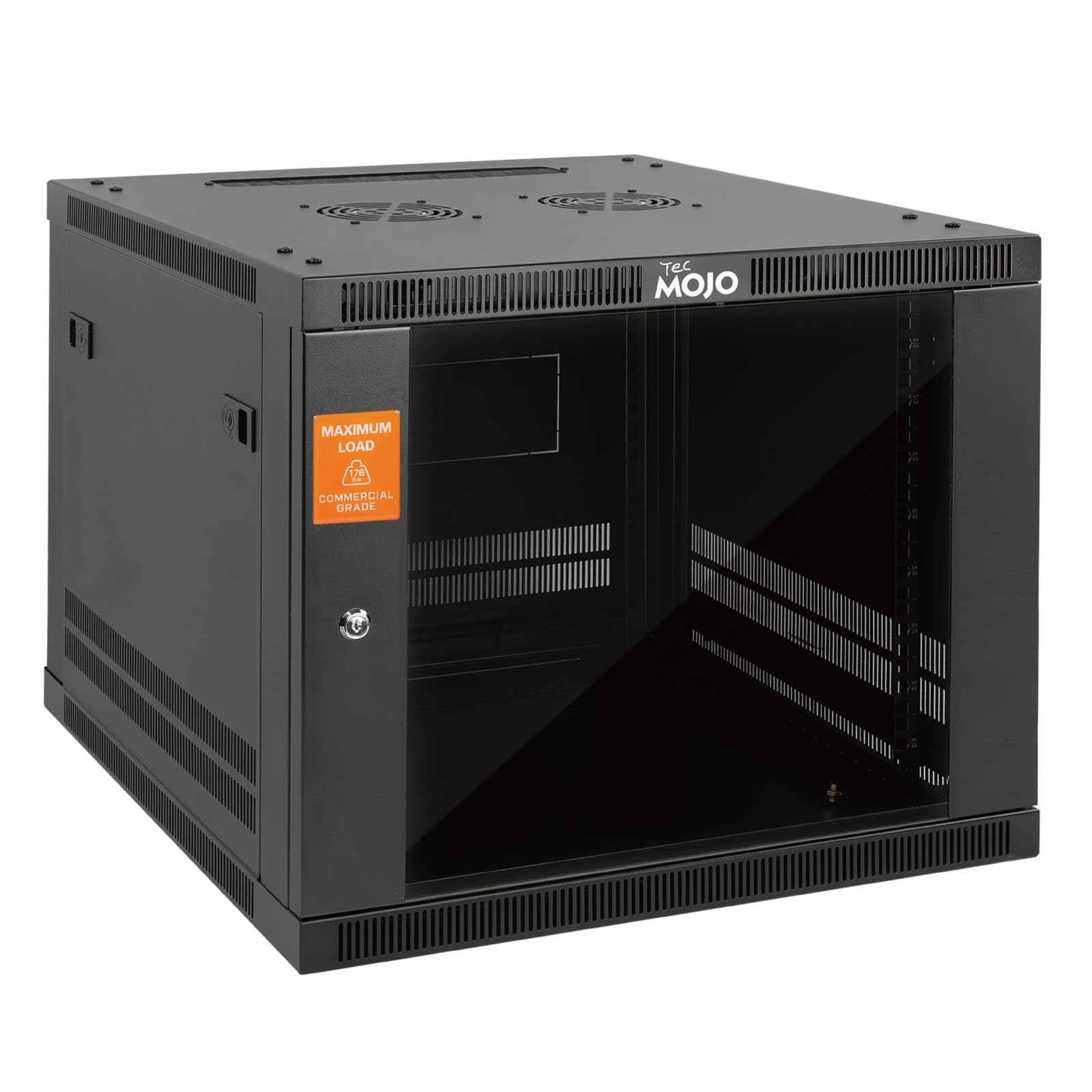 Tecmojo 9U Wall Mount Rack Cabinet, Heavy-Duty 176 Lbs High Load Capacity, 19” Enclosed Server Network Rack with 2 Colling Fans,Glass Door, 23.6” Deep – Elite Collection 9U/23.6in Depth/Glass Door