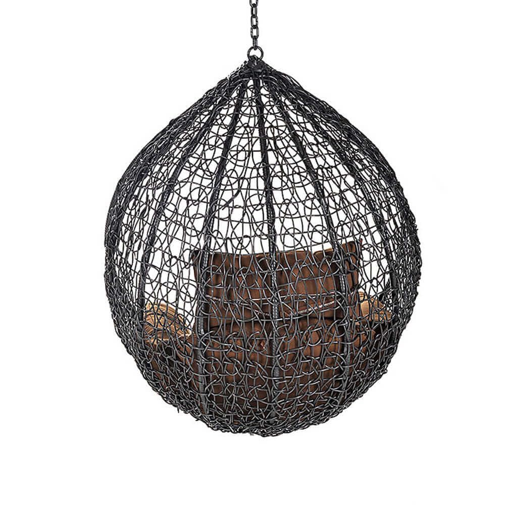 HOME DELUXE - Fauteuil Suspendu Cielo - Gris, Panier Seul - Coussins d'assise et de Dossier Inclus I Chaise Suspendue en Poly rotin Balançoire de Jardin Panier Suspendu