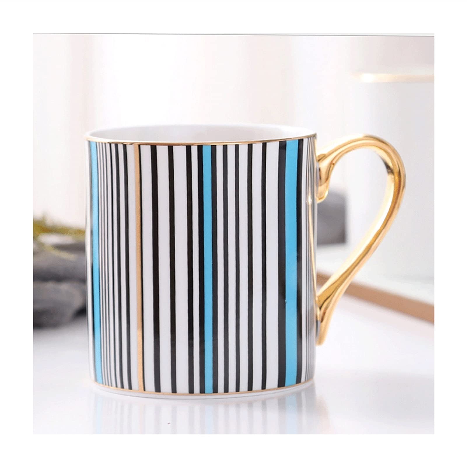 Taza de café, Taza de té de Estilo Europeo, Taza de café de Porcelana Dorada a Rayas, Taza de Agua de Oficina para el té de la Tarde (B)
