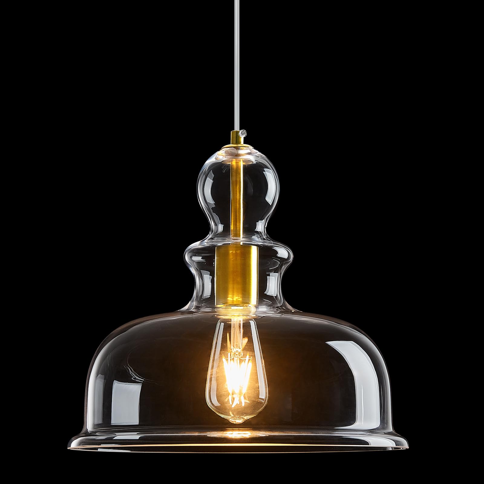 Lámparas de cristal transparentes en forma de campana, lámparas colgantes modernas con acentos dorados, ideales para la iluminación de cocinas, comedores y dormitorios (Gold-C)