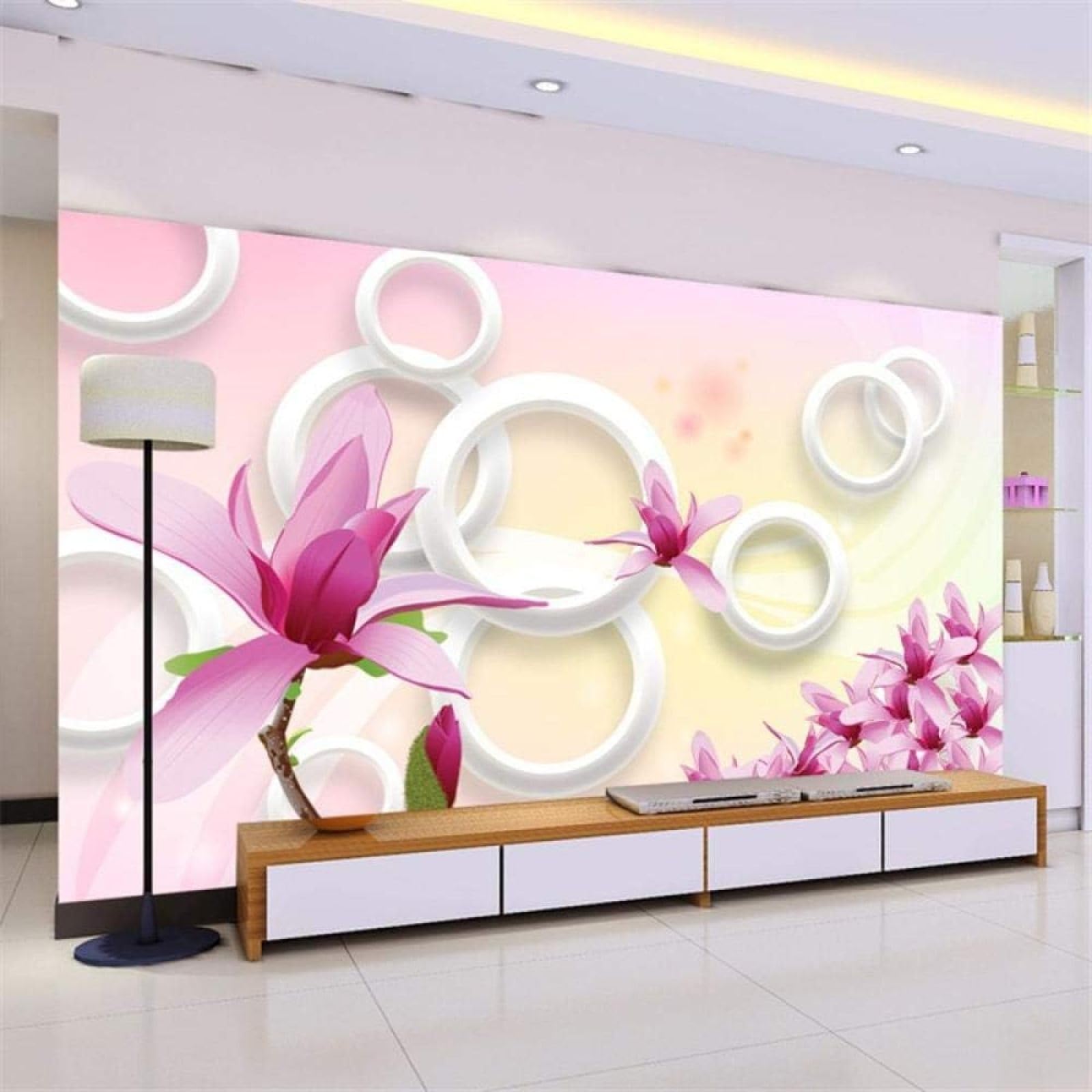 Mural autoadhesivo salón y cocina círculos geometría 3d flores acuarela