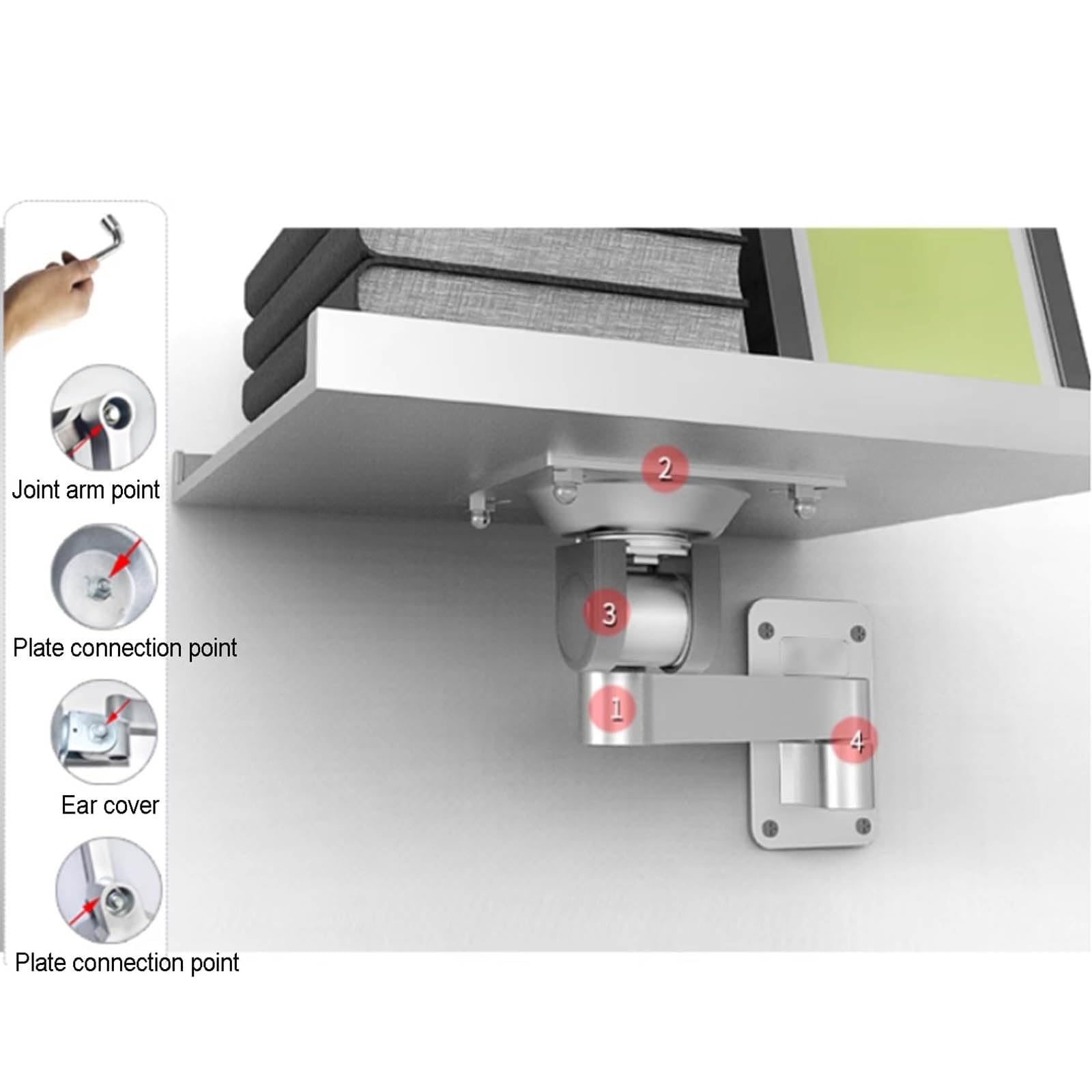 Vassoio per stampante da parete, set-top box estensibile, staffa in lega di alluminio, rotazione a 360°, ribaltamento a 270°, piattaforma, capacità di carico 10 kg, per lettori DVD e decoder via cavo