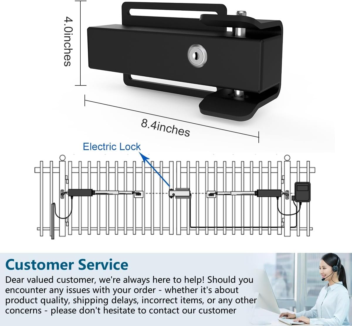 Universal Automatic Electric Gate Lock for Swing Gate Opener Gate Operator System Device Safe Security Gate Lock 12/24V DC, Compatible with Mighty Mule, JUJIANG, Topens, CO-Z, X X-House - Model GS-01