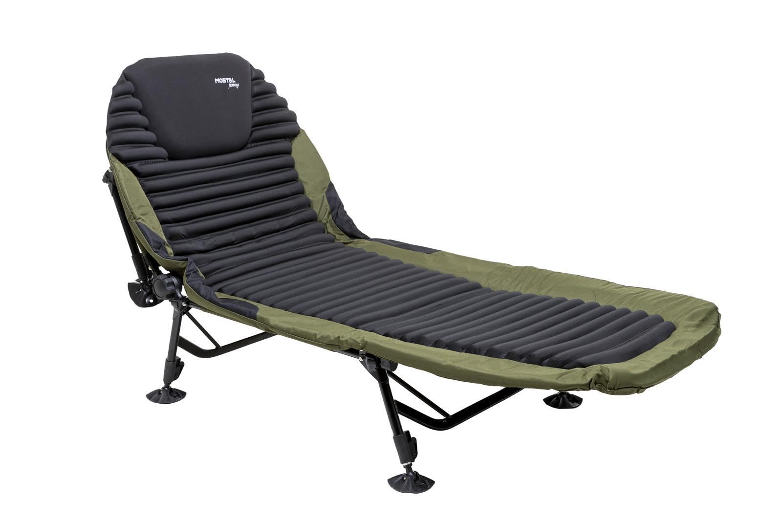 3D Bedchair 6-Bein Angelliege Camping Comfort Karpfenliege belastbar bis 140kg mit integriertem Kopfkissen
