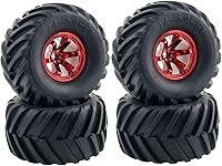 Vista 8 de Juego de 4 ruedas y neumáticos de camión monstruo RC 1/10, neumáticos de goma de 5.315 in y llantas de plástico de 6 radios para HSP HPI Tamiya