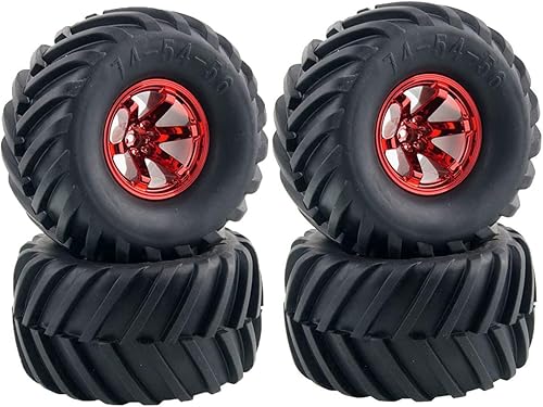 WONFAST Juego de 4 ruedas y neumáticos de camión monstruo RC 110, neumáticos de goma de 5.315in y llantas de plástico de 6 radios para Traxxas