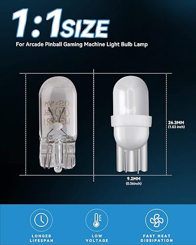 Miniatura 6 de Keiurot Bombilla 555 DC AC 6V 6.3V para Pinball Bombillas Led Arcade Pinball Machine, lámpara de bombilla blanca sin polaridad, paquete de 10