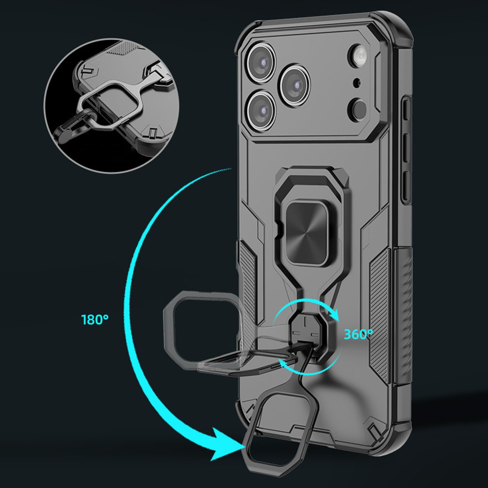 Dünne Hülle für iPhone 17 Pro Max/17 Pro/17 Air/17, Vollständig Kameraschutz rutschfeste Schutzhülle mit Drehbar Ständer Handyhülle,Schwarz,17 Pro
