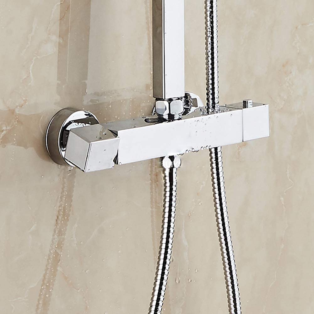 Termostato de Ducha Con Botón de Seguridad 38 °C, Grifo Mezclador, Caño Inferior, Conector de Latón, G 3/4 Superior y G 1/2 Inferior