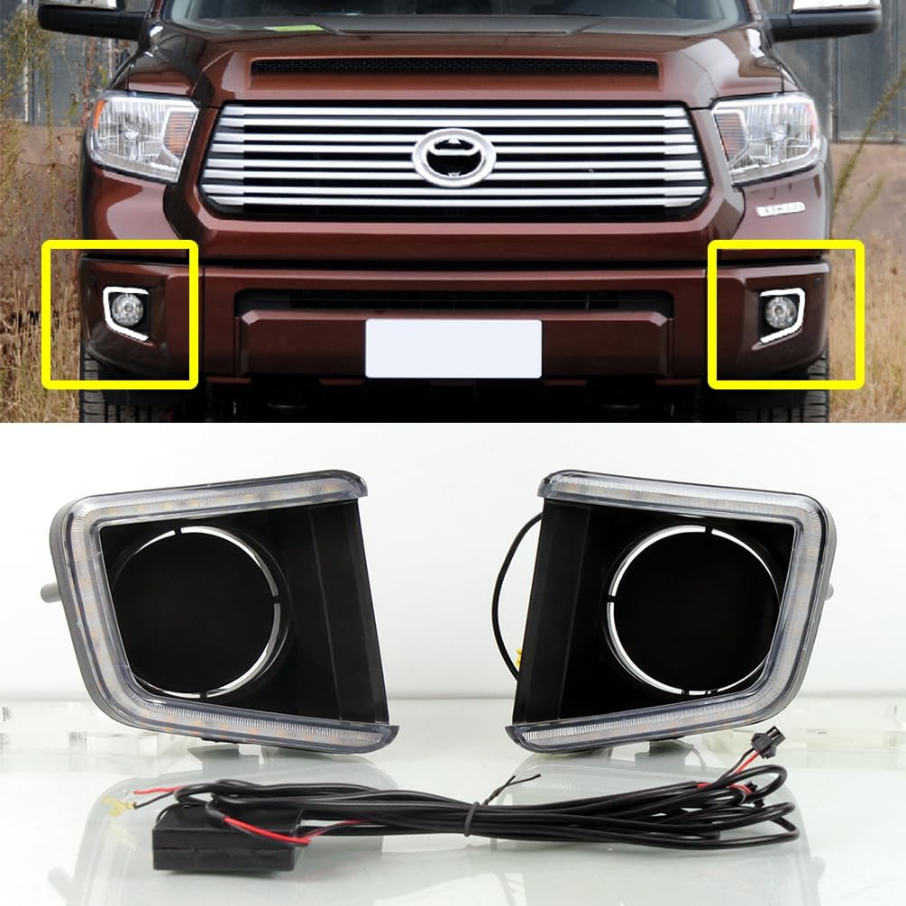 LED DRL Fog Lights Fit for 2014-2021 Toyota Tundra with Amber Sequential Turn Signal Driving Lights Front Bumper HeadLights Accessories