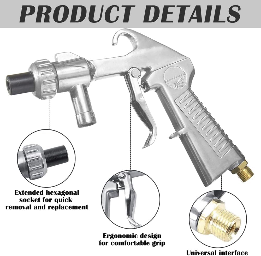 Sand Blasting Gun Kit Sandblaster Gun with Hose and Multiple Nozzle Sizes Rust Remove Abrasive Sand Blasting for Sandblasting Cabinets