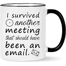 WENSSY Email Mug I Survived Another Meeting That Should Have Been an Email The Office Mug Funny Coffee Mug Christmas White Elephant Gifts for Boss Coworkers Friends White with Black Handle 11 OZ