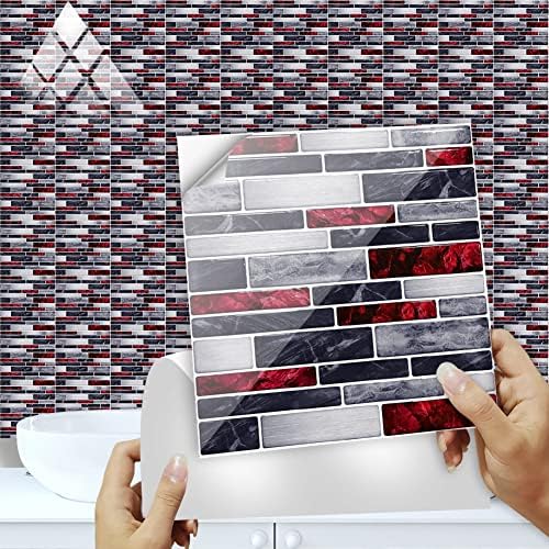 ProsperveilUK 10PCS Orange Marble Mosaic Wall Tile Transfers Stickers Self Adhesive Waterproof Kitchen Bathroom Tile Wall Stickers Vinyl Art Decals Home Decoration 10 x 10 cm