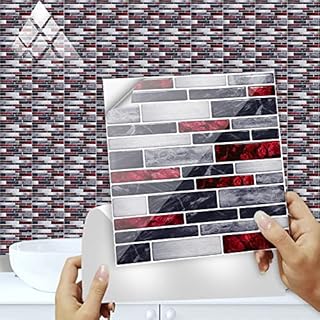 ProsperveilUK 10PCS Orange Marble Mosaic Wall Tile Transfers Stickers Self Adhesive Waterproof Kitchen Bathroom Tile Wall Stickers Vinyl Art Decals Home Decoration 10 x 10 cm