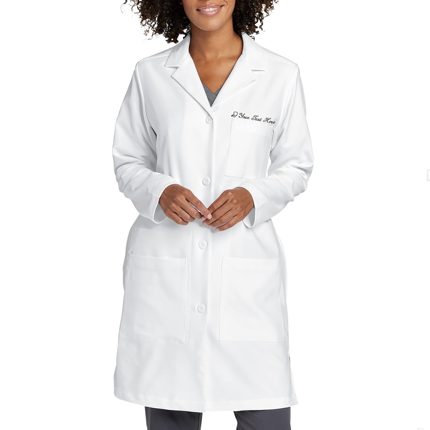 Personalized embroidered lab coat for women with icons & name
