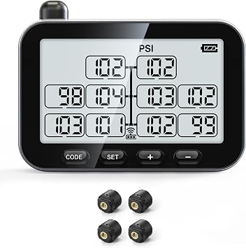 GUTA Trailer Tire Pressure Monitoring System - RV TPMS, 4 Sensors, 6 Alert Modes, Power Saving Display, Long Sensing Distance, Without Repeater, for Maximum 3 Trailers T1/T2/T3, for Camper, RVs