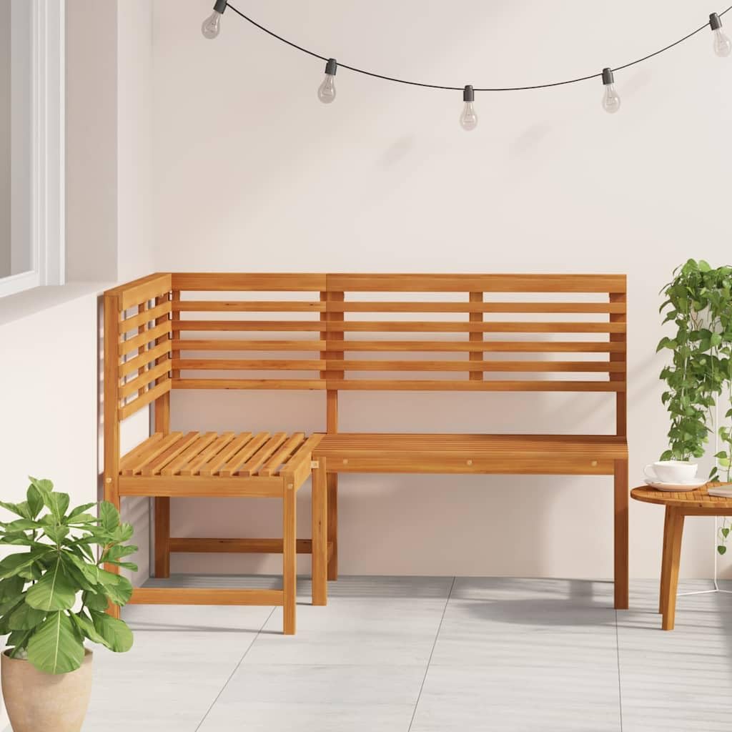 Banco esquinero de jardín de 140 x 100 cm, madera maciza de acacia