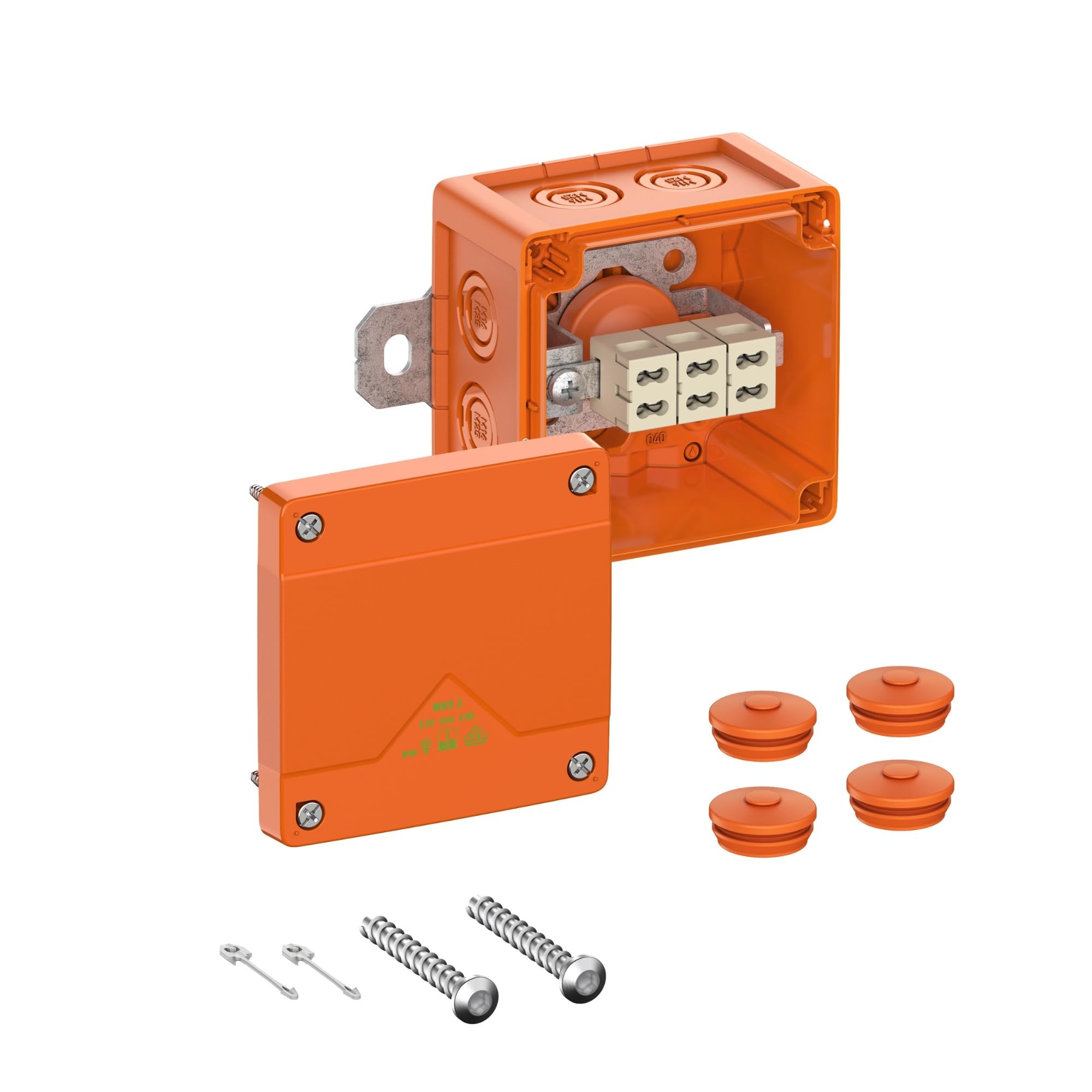 Spelsberg WKE 2 Duo 3 x 4² Brandschutzdose, Abzweigkasten, Funktionserhalt E30-E90, IP66, orange, 100 x 100 x 70 mm