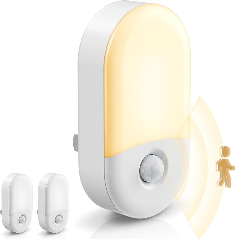 L LOHAS Luz nocturna con sensor de movimiento LED, luz con sensor de movimiento interior, 30/60 lm | Luces nocturnas enchufables en la pared, sensor de movimiento, 3000 K, blanco cálido, luces nocturnas activadas por movimiento, niños, adultos, baño, dormitorio, paquete de 2