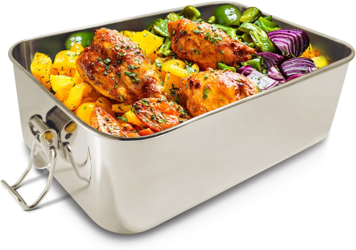 Stainless Steel (Single Compartment) Jumbo Bento Box. This Eco Friendly Food Storage Container Holds 6 ½ Cups Of Food. Perfect for Leftovers Or As A Large Metal Tiffin Lunchbox.