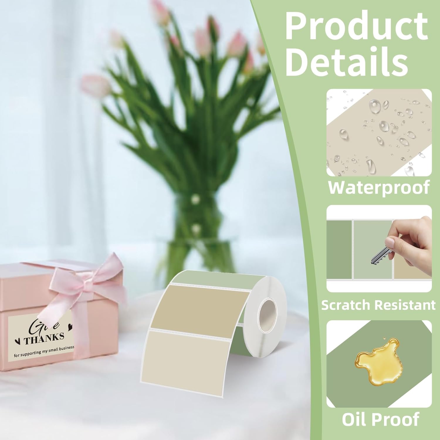 Starboling 3" x 2" Thermal Labels,Self-Adhesive Rectangle Thermal Printer Sticker,for Price,Barcode,Mailing,Name(Green Gradient) - Image 3