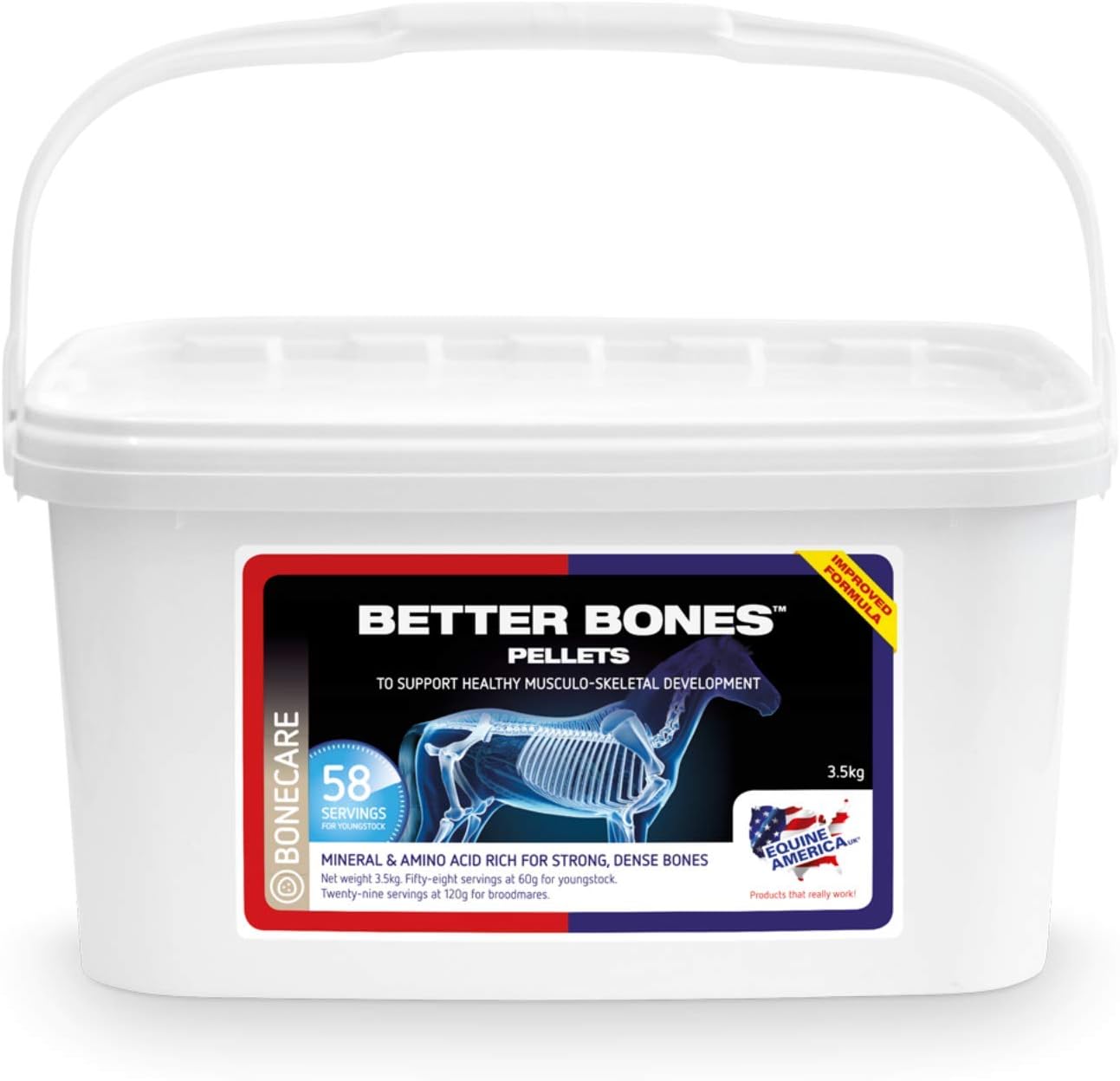 Equine America Better Bones Pellets | Premium Ready To Use Horse & Pony Supplement | Support for healthy Musculo-skeletal development | 3.5kg