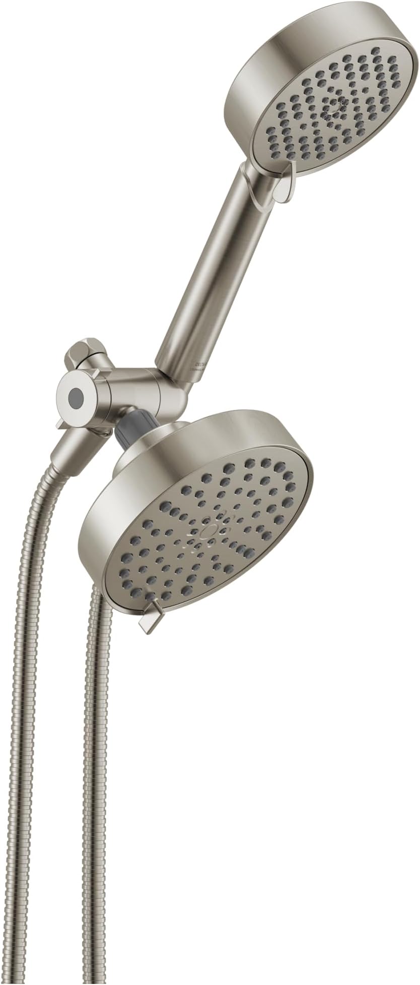 Delta Round 2-in-1 Dual Shower Head with 4-Setting HandHeld Spray, Brushed Nickel Detachable Double Shower Head with Hose, Showerhead, 1.75 GPM Flow Rate, Stainless 75756SS