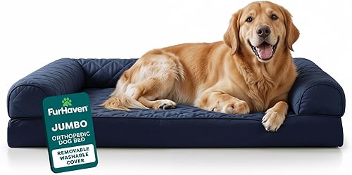 Miniatura 19 de Furhaven - Cama ortopédica para perros, estilo sofá, acolchada, con funda extraíble y lavable, marrón tostado, tamaño jumbo (XL) Café,Dark