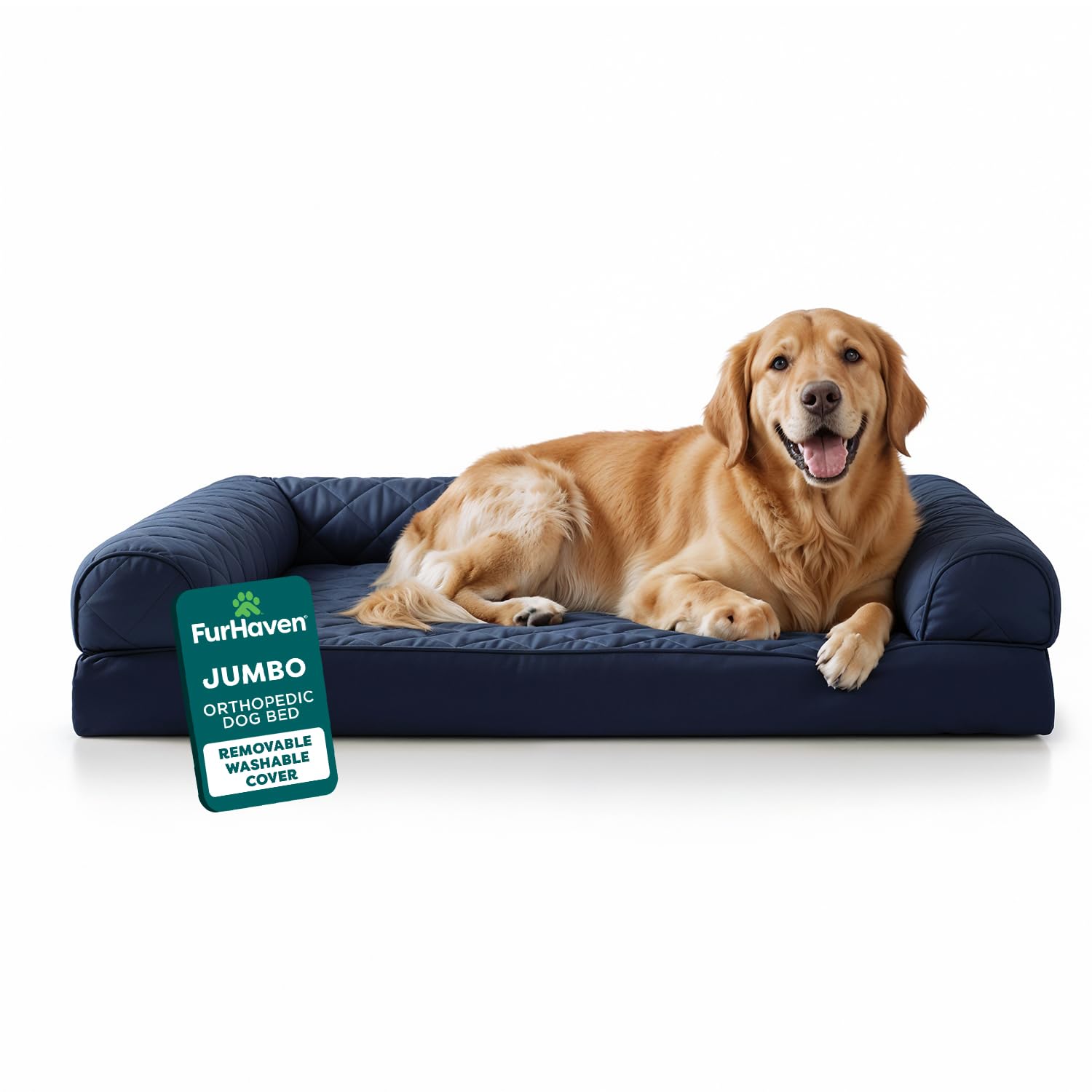 Furhaven Pet Bed For Dogs And Cats - Quilted Sofa-Style Egg Crate Orthopedic Dog Bed, Removable Machine Washable Cover - Navy, Jumbo (X-Large), Quilted Navy