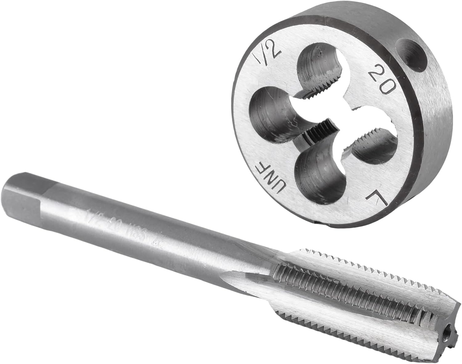 Burkit 1/2"-20 UNF Tap and Die Set Left Hand, 1/2 x 20 UNF Machine Thread Tap and Round Die