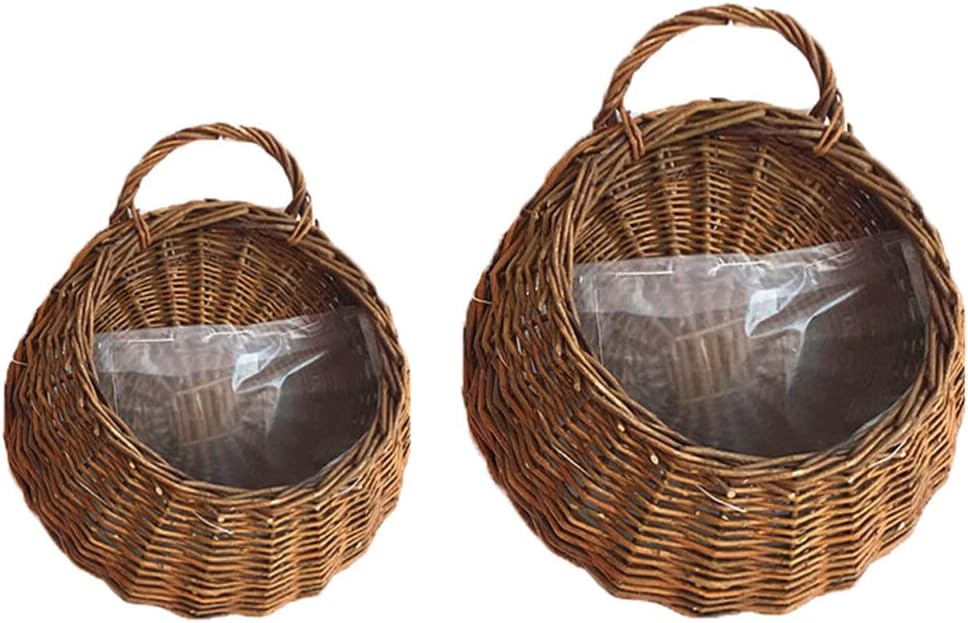 Yardwe 2pcs Weaving Plants Patio Furniture Rattan Wedding Plant Decorations Wicker Mounted Half Home for Tree Liner Handle Woven Handmake Lounge Hanging Pots Household Chic Basket Holder