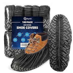 squish Shoe Covers Disposable Non Slip, 100 Pack(50 pairs) Thick Extra Disposable Boot Covers Slip Proof Shoe Cover for Indoors Outdoors Recyclable Durable Protector Covers Fits Virtually Most Shoes