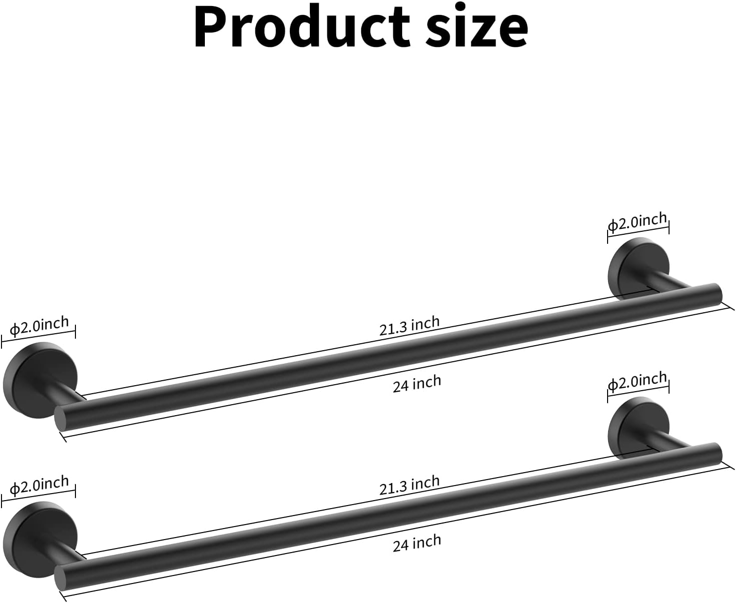 Cilee 2 Pieces Matte Black Bathroom Towel Bar, 24 Inch Towel Holder | Double Towel Racks, Bathroom Towel Holder, Towel Hanger for Bathroom Stainless Steel Wall Mount