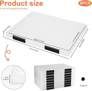 8 Pack A4 File Box Clear Plastic Storage Box Paper Organizer with Buckle, Transparent,32.5 cm x 24.5 cm x 18 cm