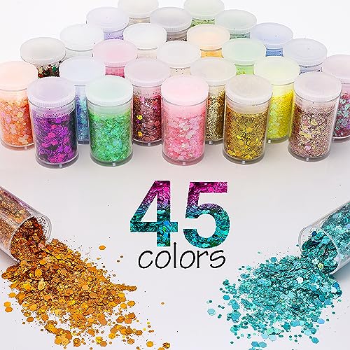 Miniatura 2 de Purpurina Holográfica Gruesa, 45 Colores De Lentejuelas Sueltas, Copos Iridiscentes De Maquillaje Para Cara, Cuerpo, Ojos, Arte De Uñas, Para Resina Epoxi