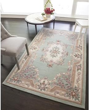 Handmade 160x230cm Area Rug Hand Tufted Premium Traditional Rug Of 100% New Zealand Wool Floral Pattern Non Slip Carpet for Dining Living Room Bedroom Light Green, 160x230cm