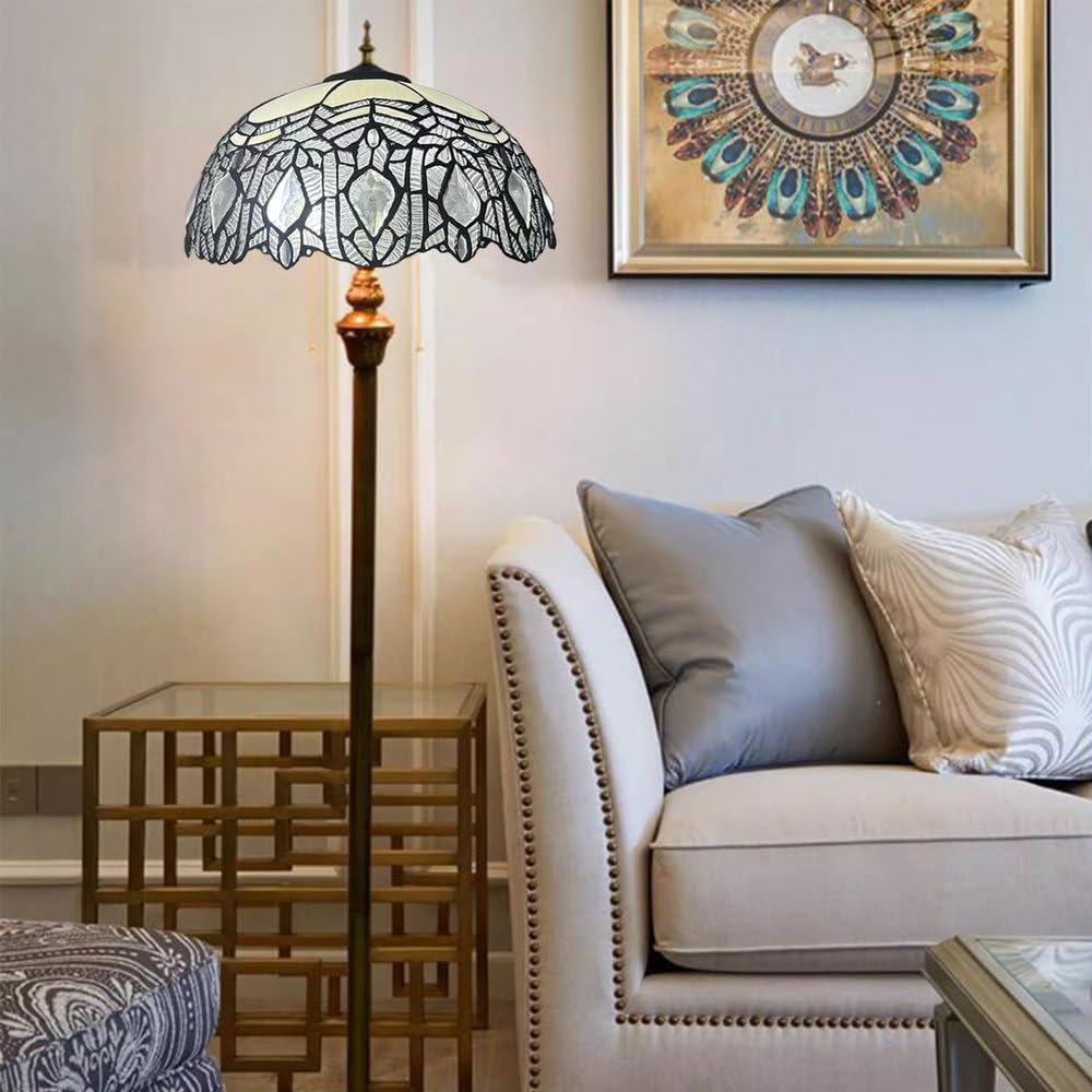 Tiffany Lamp Shade Replacement Only 16X9 Inch Stained Glass Jeweled Lampshades 1 Pcs Victorian Crystal Glass Beads Light Cover for Desk Lamp Reading Light Study Room Kitchen Lighting,Clear