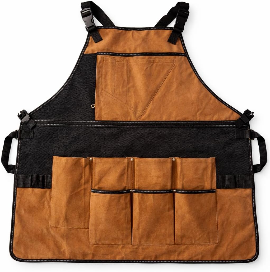 Apron Multi Pocket Brown Woodworking Canvas Apron | Multi-Utility Work Tool Apron for Electricians, Carpenters Men and Women | Heavy Duty