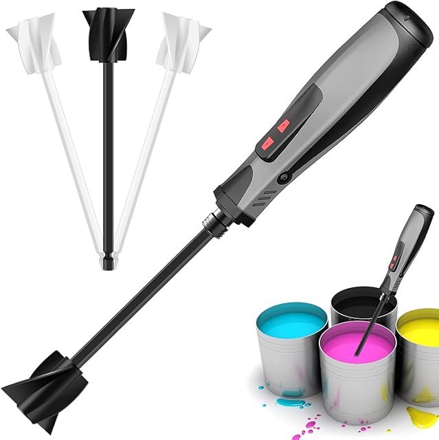 Electric Resin Mixer, Handheld Epoxy Mixer with 4 Reusable Stirring Paddles 1/4" Shank Epoxy Mixer Attachment Stirrer for Paint, Silicone Mixing, Glitter Resin, Glazes,Oil Paint