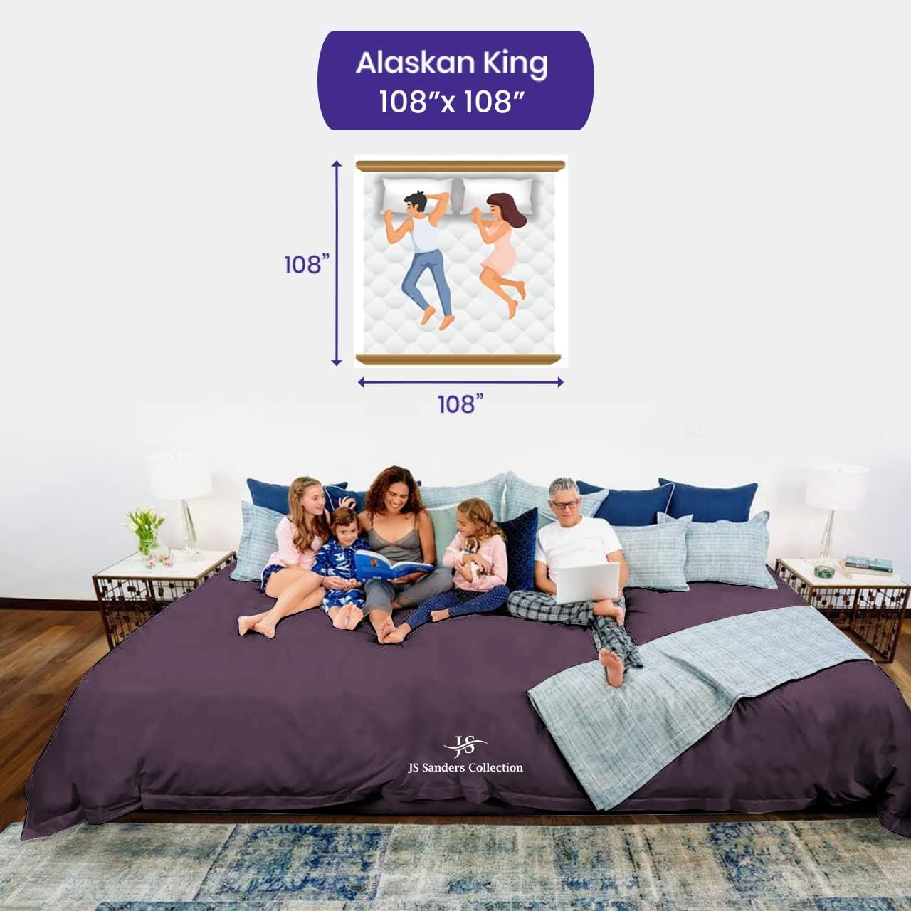 CASA LINEN Alaskan King (108X108) Sheet Set Luxury Soft 100% Egyptian Cotton -Classic Collection Bed Sheet Set for Alaskan King Mattress Plum Solid 1000 Thread Count 12" Deep Pocket