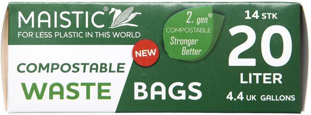 Maistic 2.Gen Compostable Waste Bags, 20 Litre Capacity, Green - 14 Count