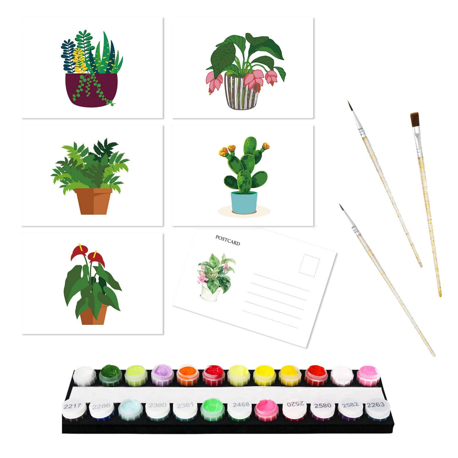 Paint by Numbers Cards with Envelopes for Adults, DIY Oil Painting Paint by Numbers Greeting Card for Family, Lovers, Friends-02-Potted Plants