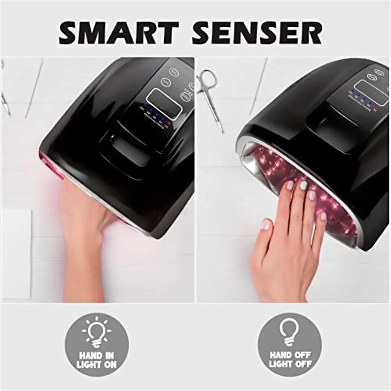 Lampa do paznokci 90W akumulatorowa z lustrzanym dnem LED akrylowych, maszyna manicure, lampa UV Praktyczny(Glossy Black)