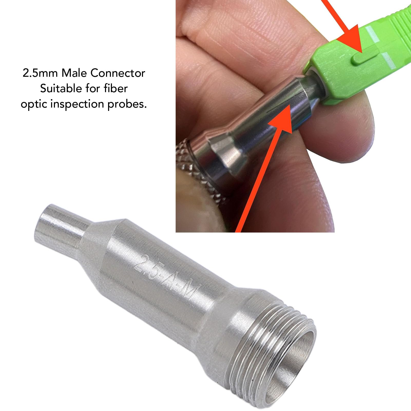 Fyearfly Connecteur SC de Fibre Optique 2,5 Mm, Connecteur de Nettoyage de Fibre Optique, Connecteur Mâle de Détecteur d'extrémité de Fibre SC 2,5 Mm en Acier Inoxydable, pour