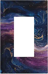 Decorative Outlet Covers Abstract Purple Blue Gold Marble Texture 1 Gang Single Decora GFCI Device Light Switch Covers Plate 1 Rocker Wall Plate Jumbo Faceplate for Bathroom Decor